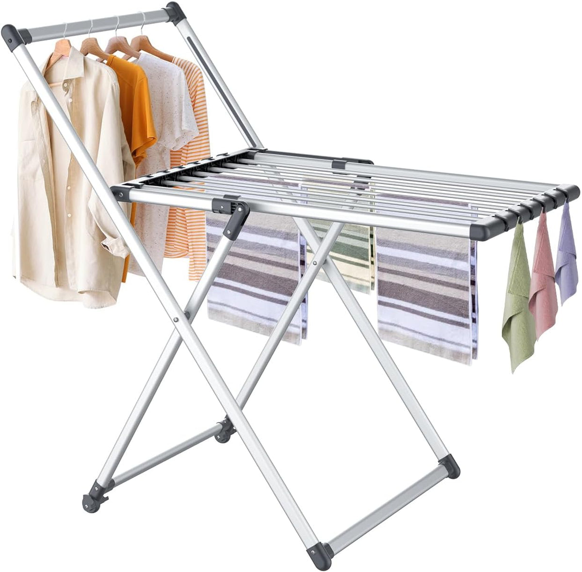 Clothes Drying Rack, Foldable Laundry Rack for Indoor Outdoor, 10pcs Sock Clips, Collapsible Space-Saving Drying Rack for Clothes Towels Dolls