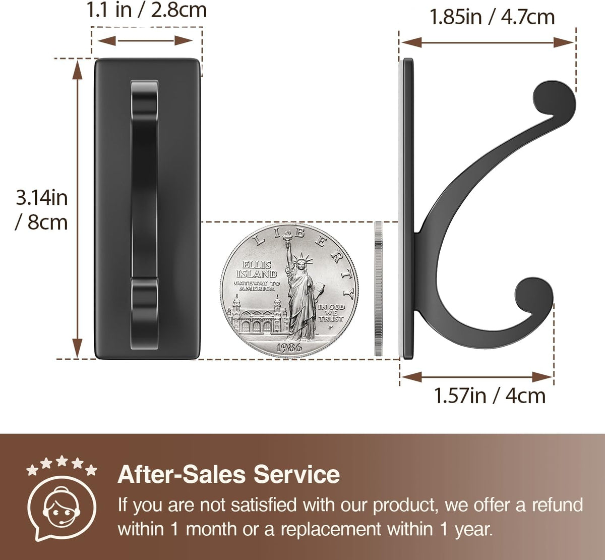 Adhesive Wall Hook for Towel/Coat - Extra Sticky 10LB Stainless, Stick on Hanger for Bath or Shower, Matt Black 8-Pack