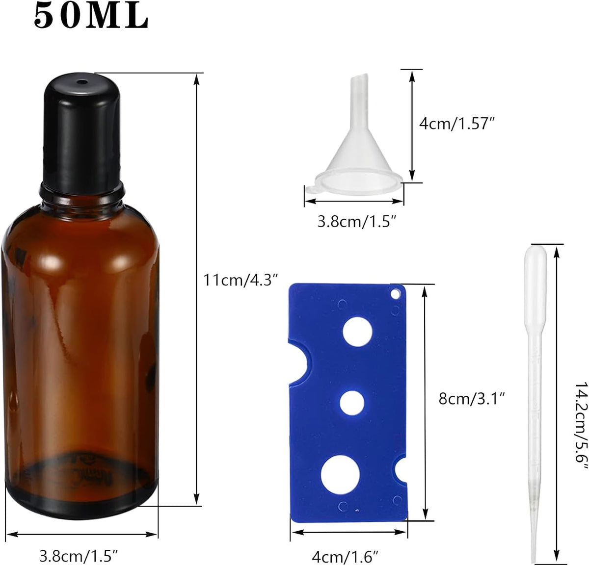 50ML Roller Bottles for Essential Oil, 3 Pack Empty Amber Glass Roller Bottle for Perfume Oil, Roll on Bottles with Stainless Steel Roller Balls, Opener, Funnel and Dropper