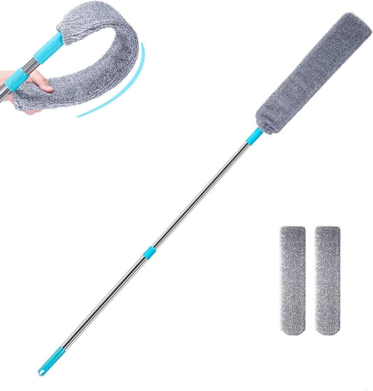 Saker Plus Retractable Gap Dust Cleaning Artifact, Saker Plus Flat Duster for Under Furniture, Reusable Washable Bendable Dusting Wand with Microfiber Dusting Cloths (1PCS)