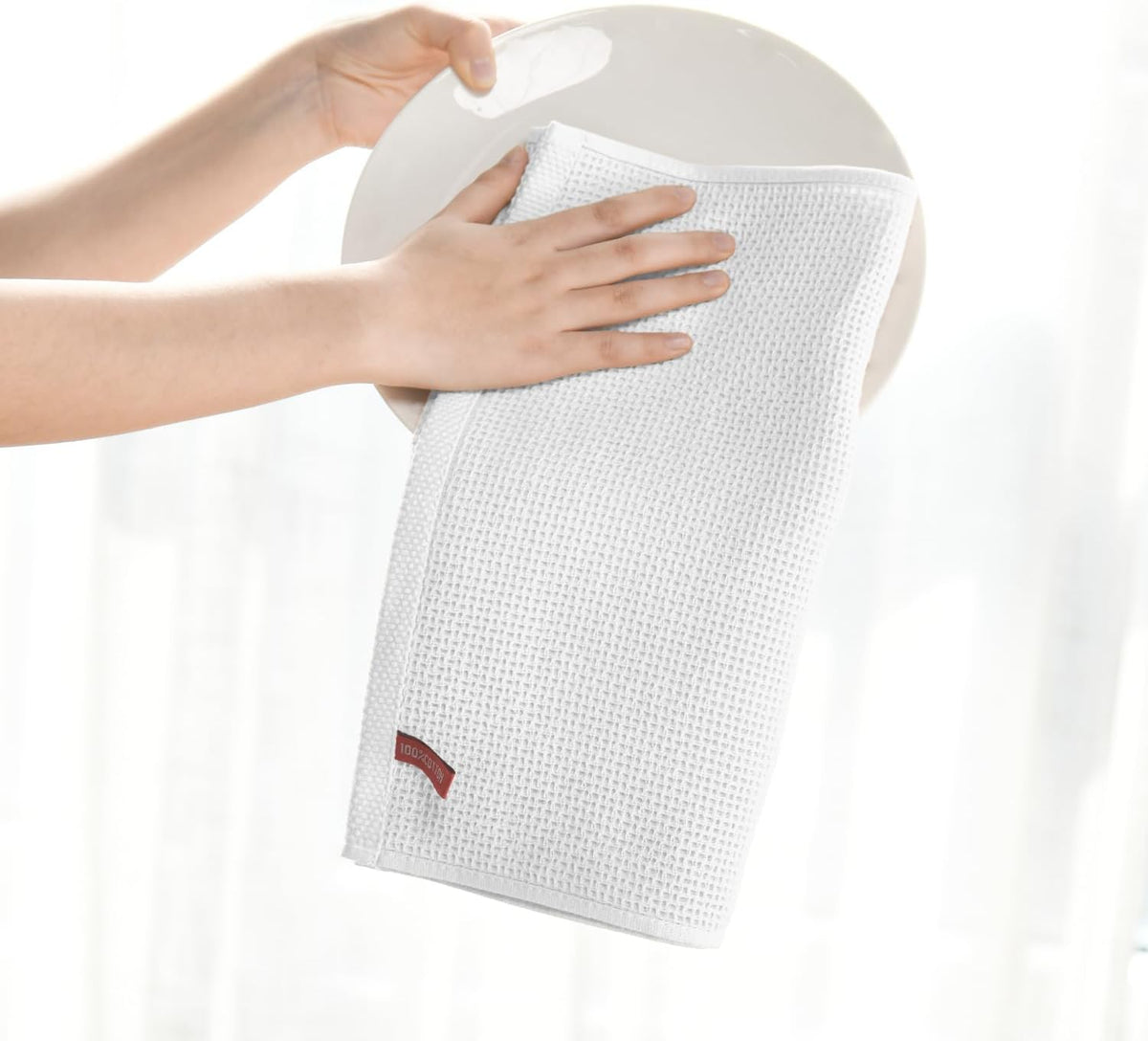 Artoid Mode 100% Cotton White Waffle Weave Kitchen Dish Cloths, 12x12 Inch Ultra Soft Absorbent Quick Drying Kitchen Dish Towels Set of 6