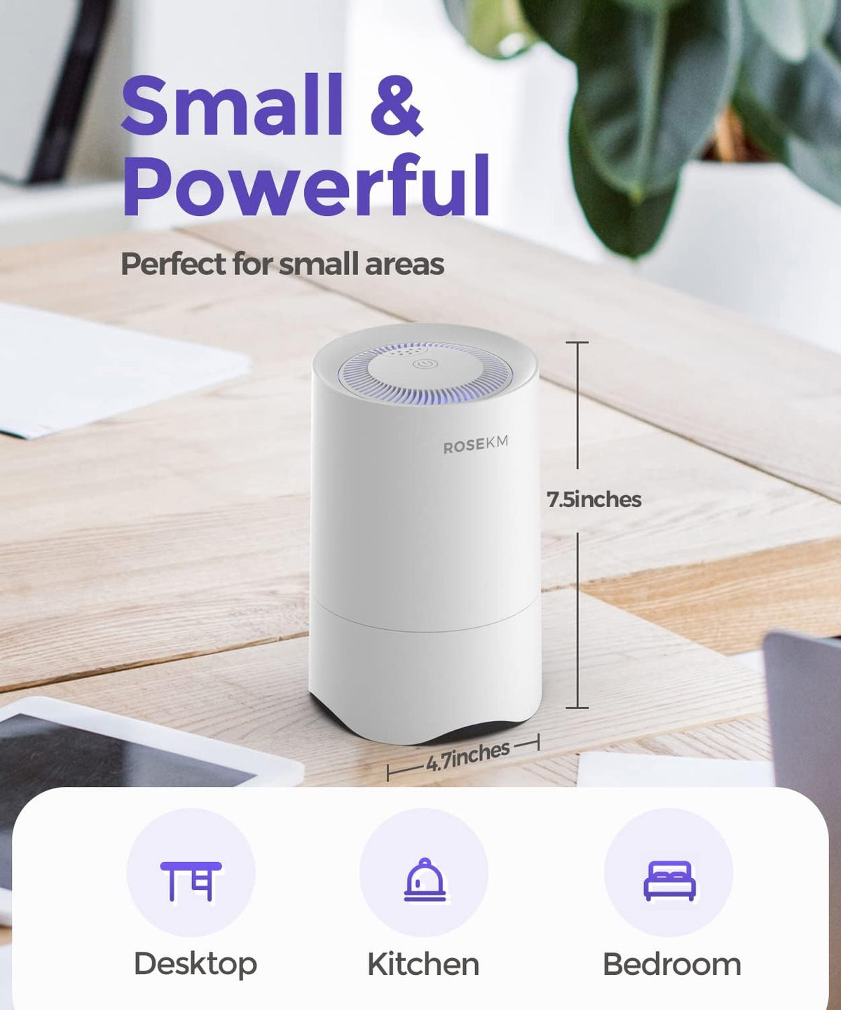 Small Air Purifier for Home Bedroom, Personal Desk Mini Air Purifier, Room Hepa Air Purifier Fresheners Cleaner for Dorm, Pets, Smoke, Desktop, Office (White)