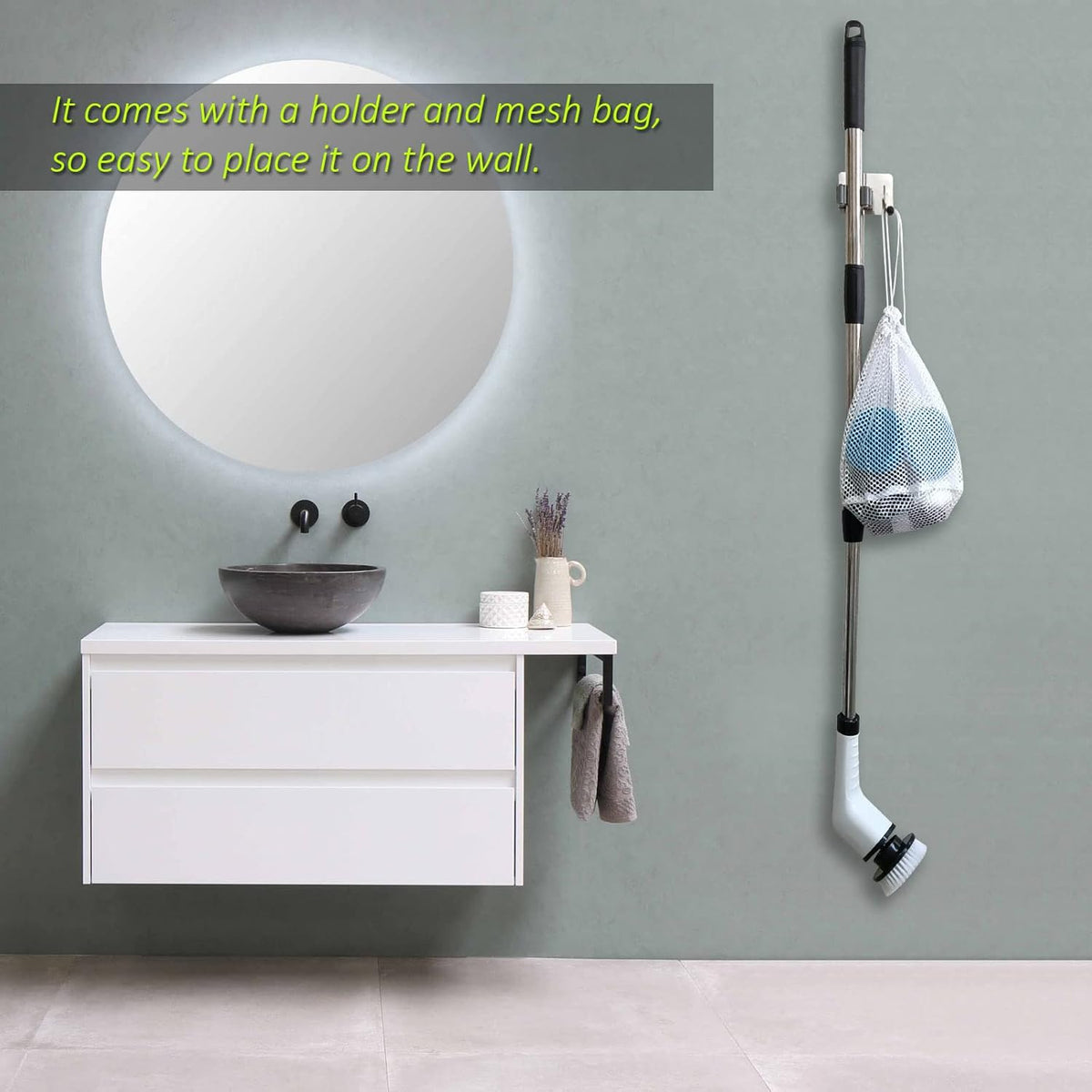Electric Spin Scrubber, FARI Shower Cleaning Brush with 8 Replaceable Drill Brush Heads, Cordless Power Scrubber with Adjustable Handle Bathroom and Shower Cleaner