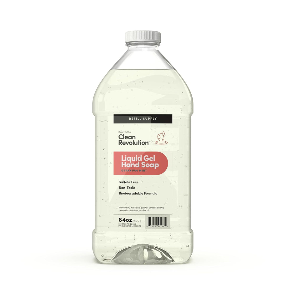 Clean Revolution Liquid Gel Hand Soap, Silky Rich Liquid, Quick Lather, Fast Rinsing, Contains Real Essential Oils (Geranium Mint) 64 Fl Oz