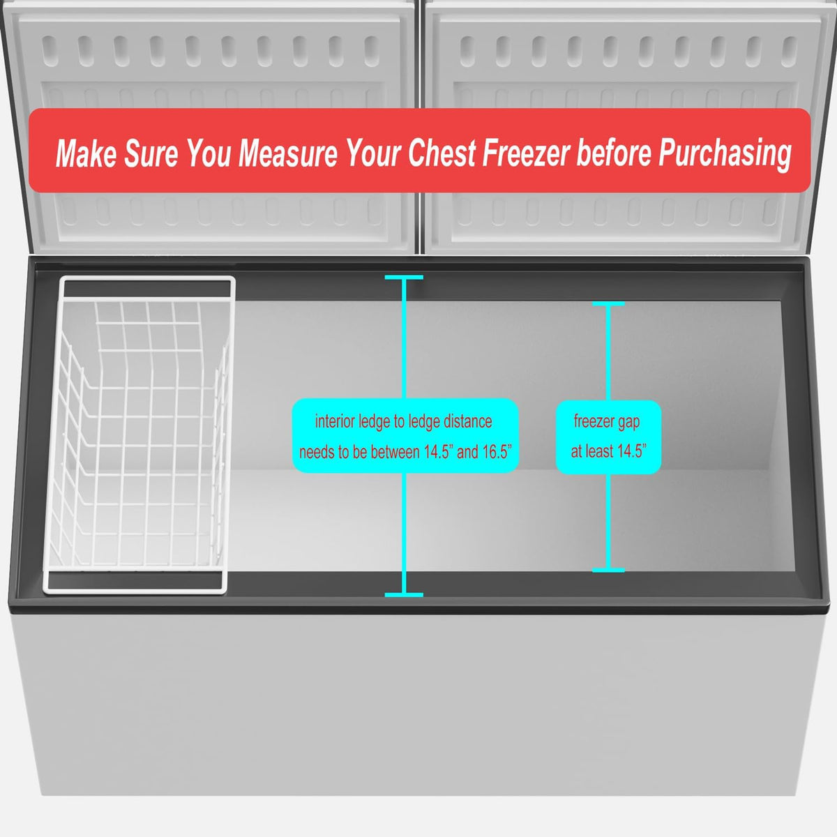 SANNO Chest Freezer Baskets Organizer, Deep Freezer Baskets Bin Sturdy Metal Wire freezer storage Organizer for Home Kitchen,16.5in