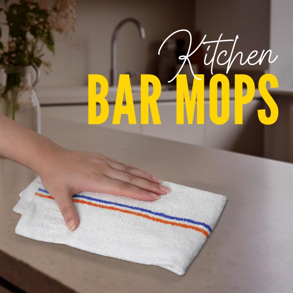 Avalon Towels Terry Bar Mop Towels (Value Pack of 12) Size 16"x19" – Absorbent and Durable, Multipurpose Cleaning Rags, Cotton Cleaning Cloths, Terry Cloth Rags, Reusable Shop Rag