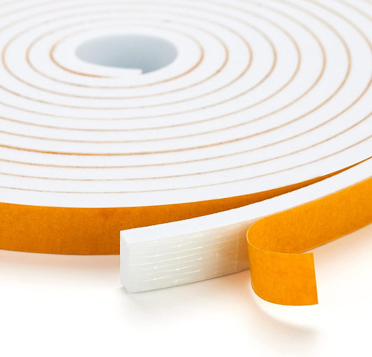 50 Feet Weather Stripping Door Seal, 3/8" Wide X 1/8" Thick Door Seal Strip High Density Foam Tape Adhesive Strip for Door Soundproofing,Window Insulation (3/8" x 1/8" x 50FT, White)