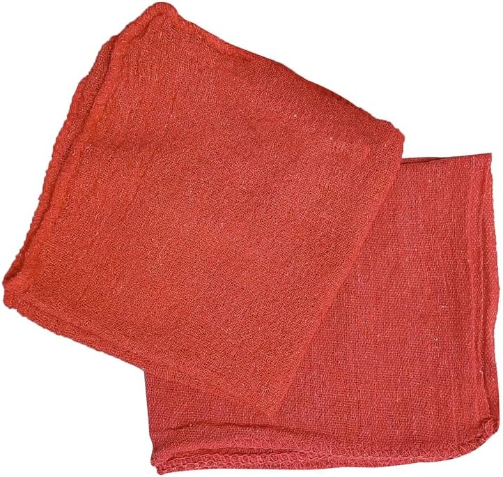 Shop Towels (Red, 18 Rolls of 12 Pieces) Bulk Cleaning Towel in a Pack, Mechanic Cotton Wipes for Car Maintenance, Auto Mechanics & Garage, Wipe Grease & Oil, Machine Wash & Reusable