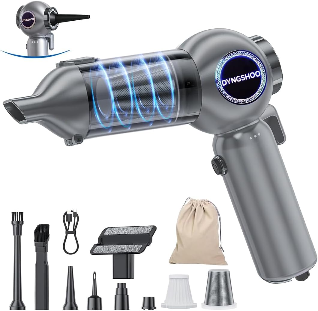 Car Vacuum Portable Cordless 20000PA High Power Mini Vacuum Cleaner 4-in-1 Compressed Air Duster Air Blower Pump Hand Held Vacuum with Brushless Motor for Car (One-Touch Dust Release - Gray)
