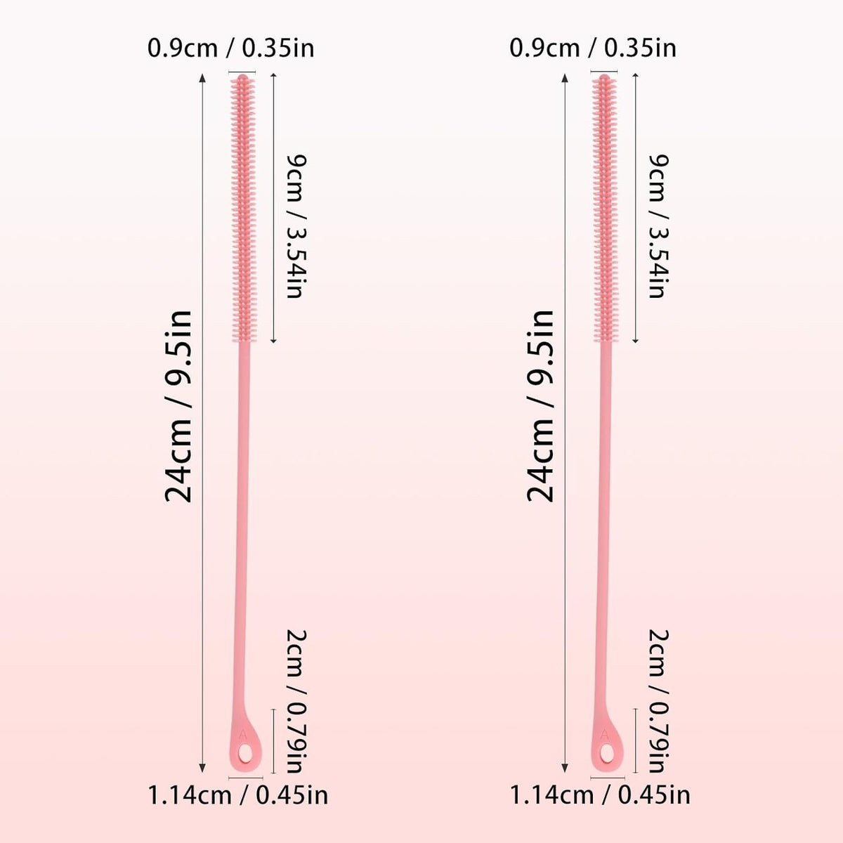 2pcs Silicone Straw Cleaner Brush, 9.5in Extra Long Reusable Straw Brush for Stanley, Metal, Glass Straws, Bendable Travel Drinking Bottle Lid Cleaning Tool for Crevice Pipe Tube (Pink)