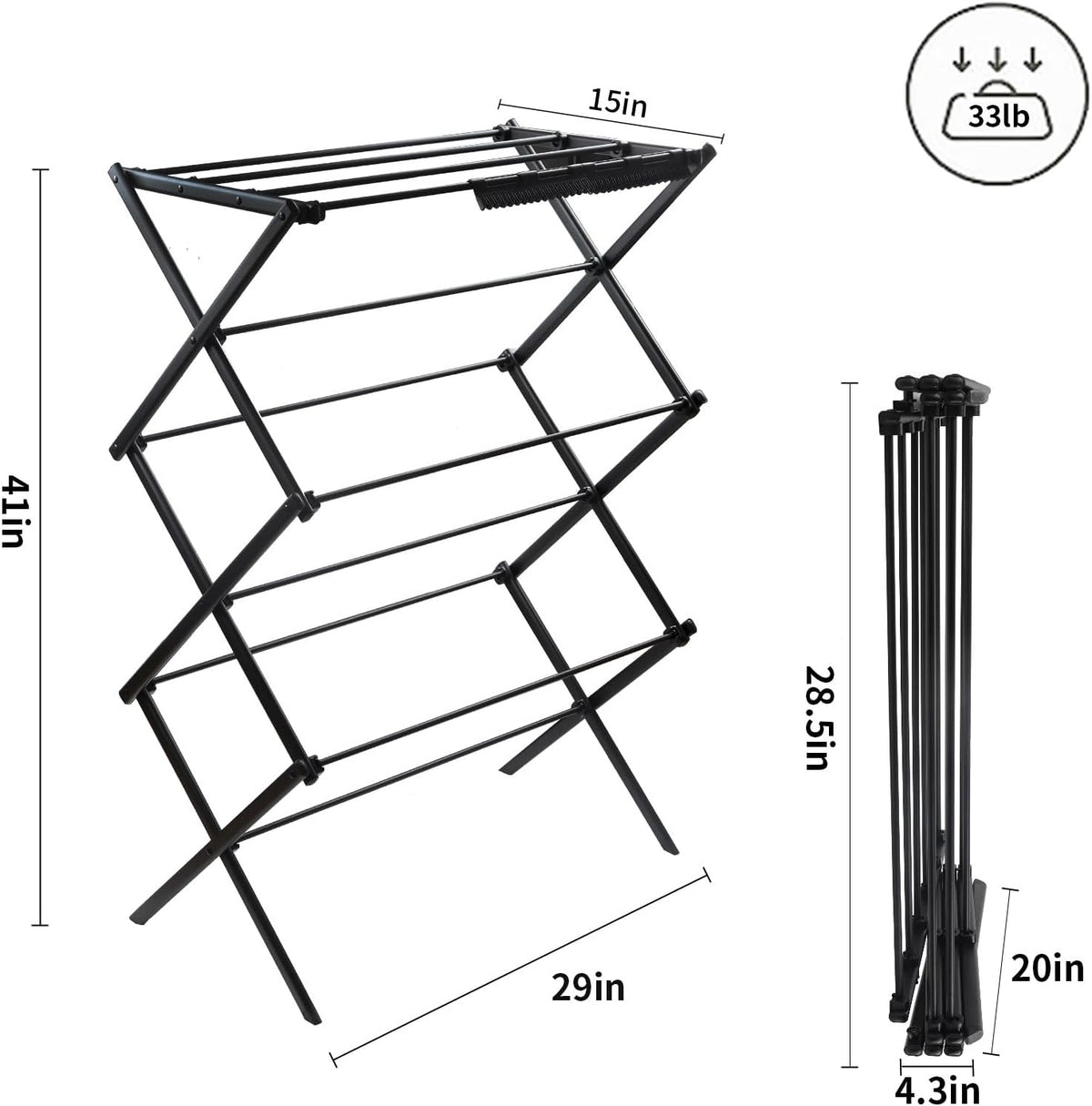 3 Tiers Foldable Clothes Drying Rack, Vertical Laundry Rack Portable and Collapsible for Storage Indoor Outdoor，Piano Black