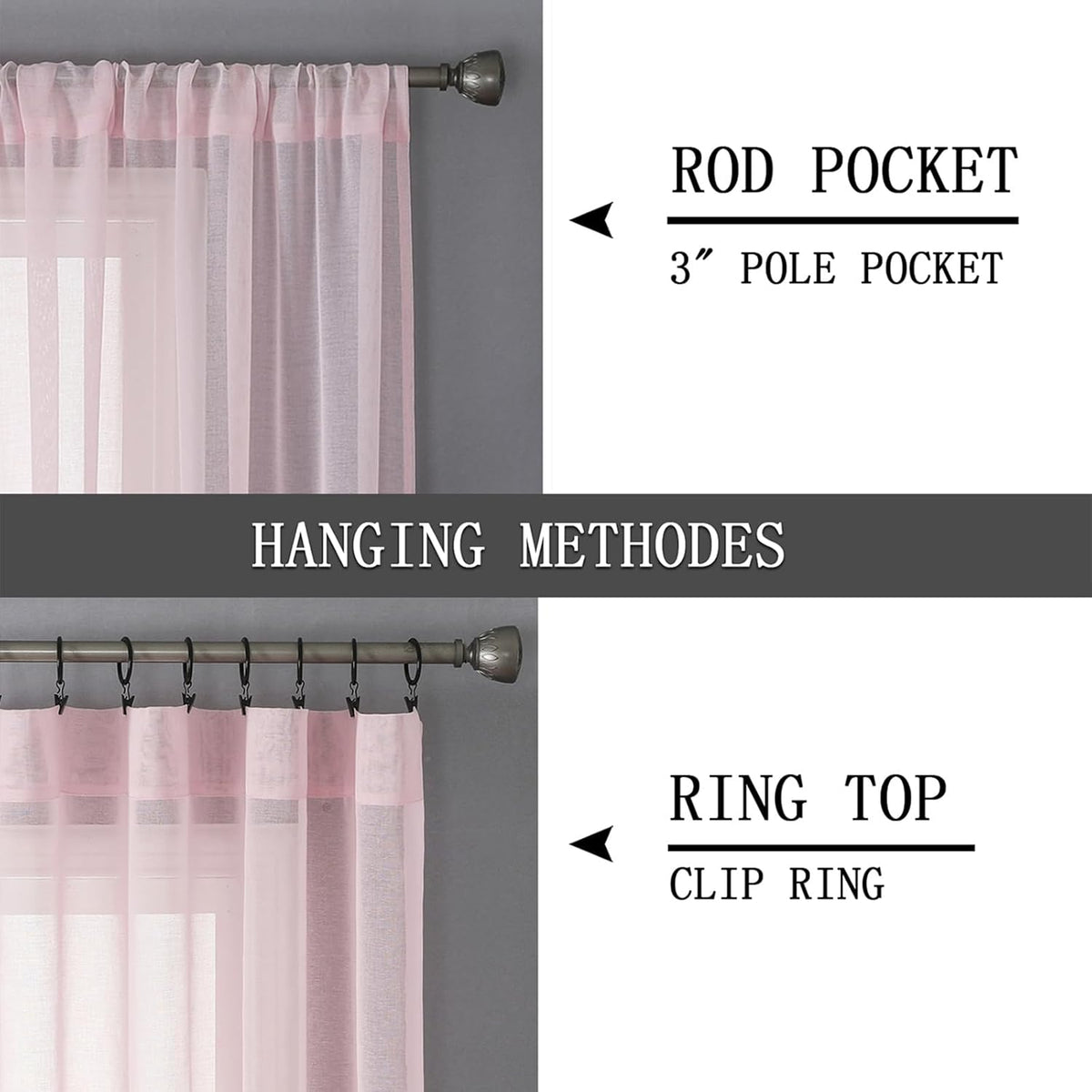 Tollpiz Short Sheer Curtain Living Room Linen Textured Curtains Sheer Light Filtering Voile Rod Pocket Curtain for Bedroom, 38 x 54 inches Long, Pink, Set of 2 Panels