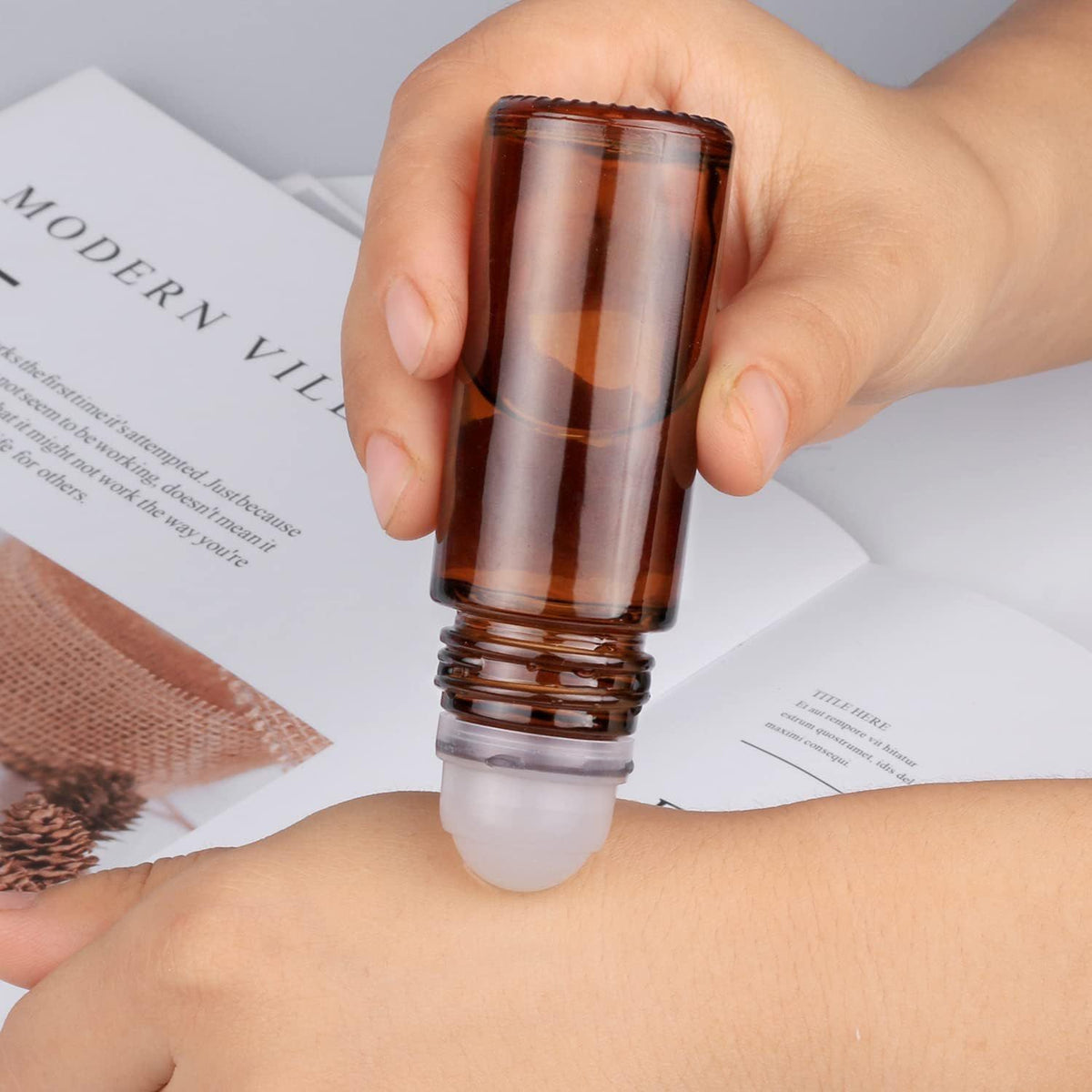 2Pcs Brown Glass Essential Oil Roller Bottles Refillable Roll on Bottles Empty Deodorant Bottle Containers Rollerball Beauty Personal Care Fragrance Cosmetics Tools (50ML)