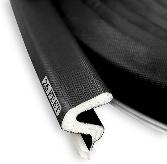 Kerf Weather Stripping Door Seal Strip 26 Ft Q Foam Door Weatherstrip Seal with Slot Card Slot Installation, Easy Cut to Size (Black)