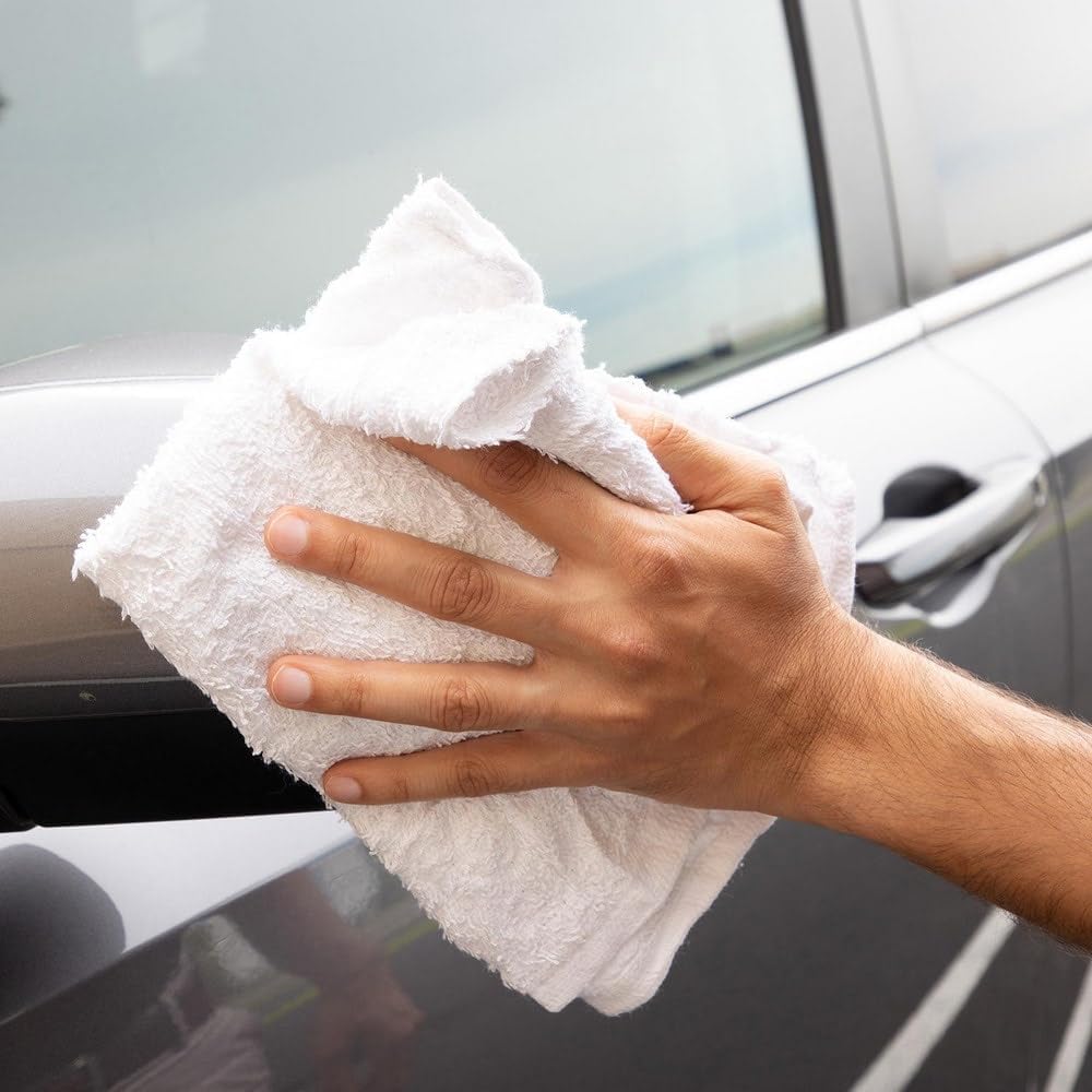 PRO SOURCE Low-Lint Virgin White 100% Cotton Terry Cloth Bar Mop Shop Towels, Absorbent & Washable: 16" x 19" with Hemmed Edges, 25 lb Box