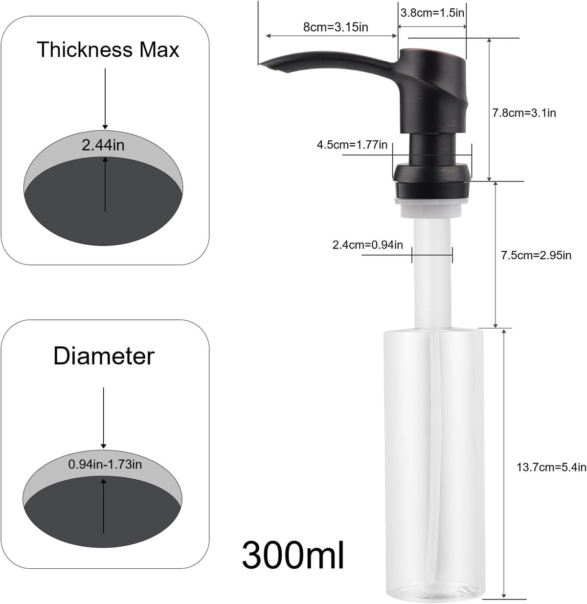 SAMODRA Kitchen Sink Soap Dispenser Oil Rubbed Bronze Built-in Soap Dispenser,ABS Dispenser Pump Head with 11 oz PET Bottle, Refill from Top