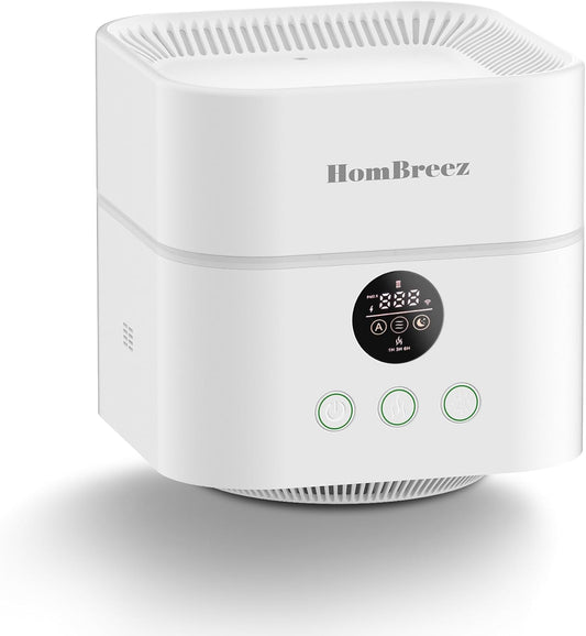 Air Purifier and Humidifier Combo for Bedroom, Covers Up to 200ft², H13 True HEPA Filter, 500ML Water Tank, Quiet Cool Mist Top Fill Essential Oil Diffuser for Baby, Pet Room, White