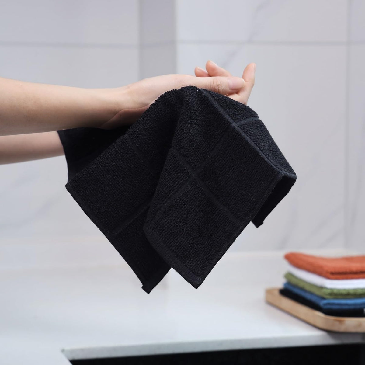 Glynniss Dishcloths Kitchen Highly Absorbent Dish Rags 100% Cotton Dish Cloths for Washing Dishes, Cleaning (Middle Blue White, 11x11)