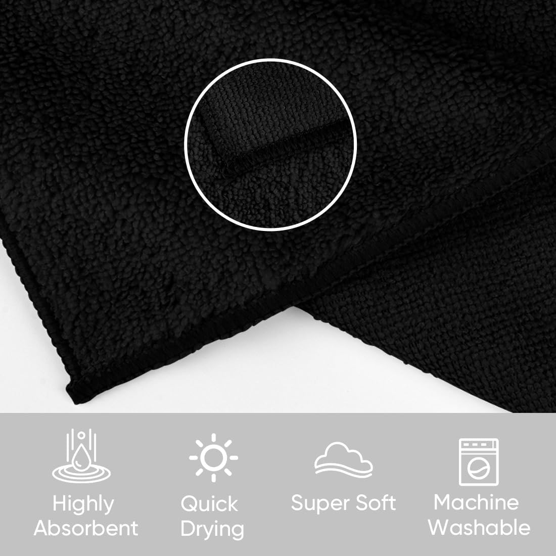 HOMEXCEL Black Washcloths 24 Pack, Highly Absorbent and Soft Microfiber Face Towel, Makeup Remover Towels, Multi-Purpose Wash Cloths for Bathroom, Hotel, Spa, Gym, and Kitchen, 12x12 Inch