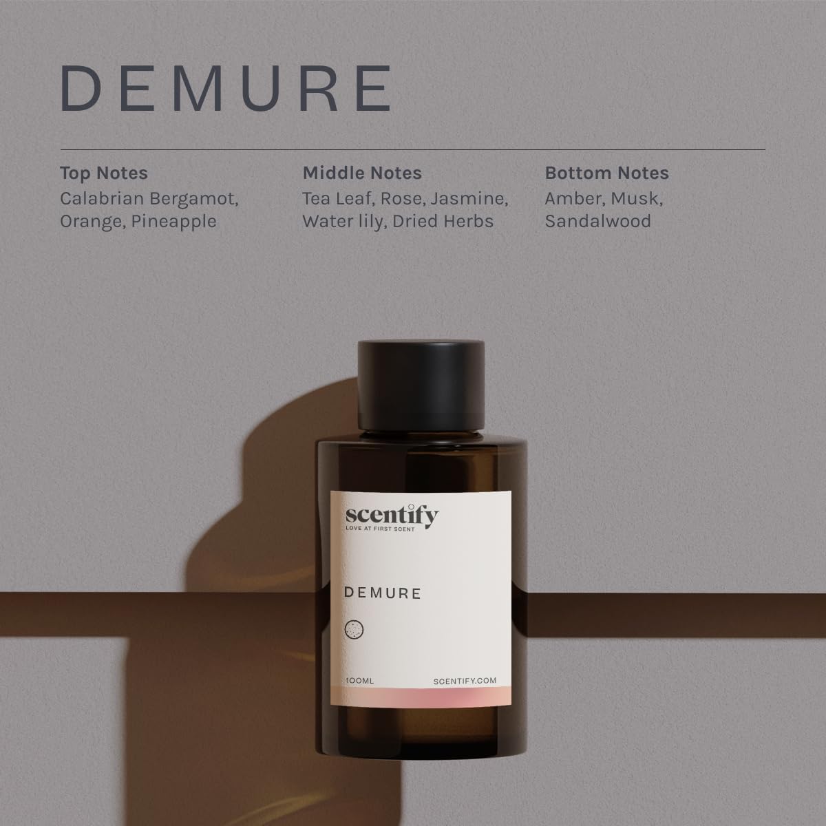 Scentify Demure Aroma Oil Refill Scent for Oil Diffusers Luxurious Relaxing Aromatherapy Fragrance 100ml, 3.38oz