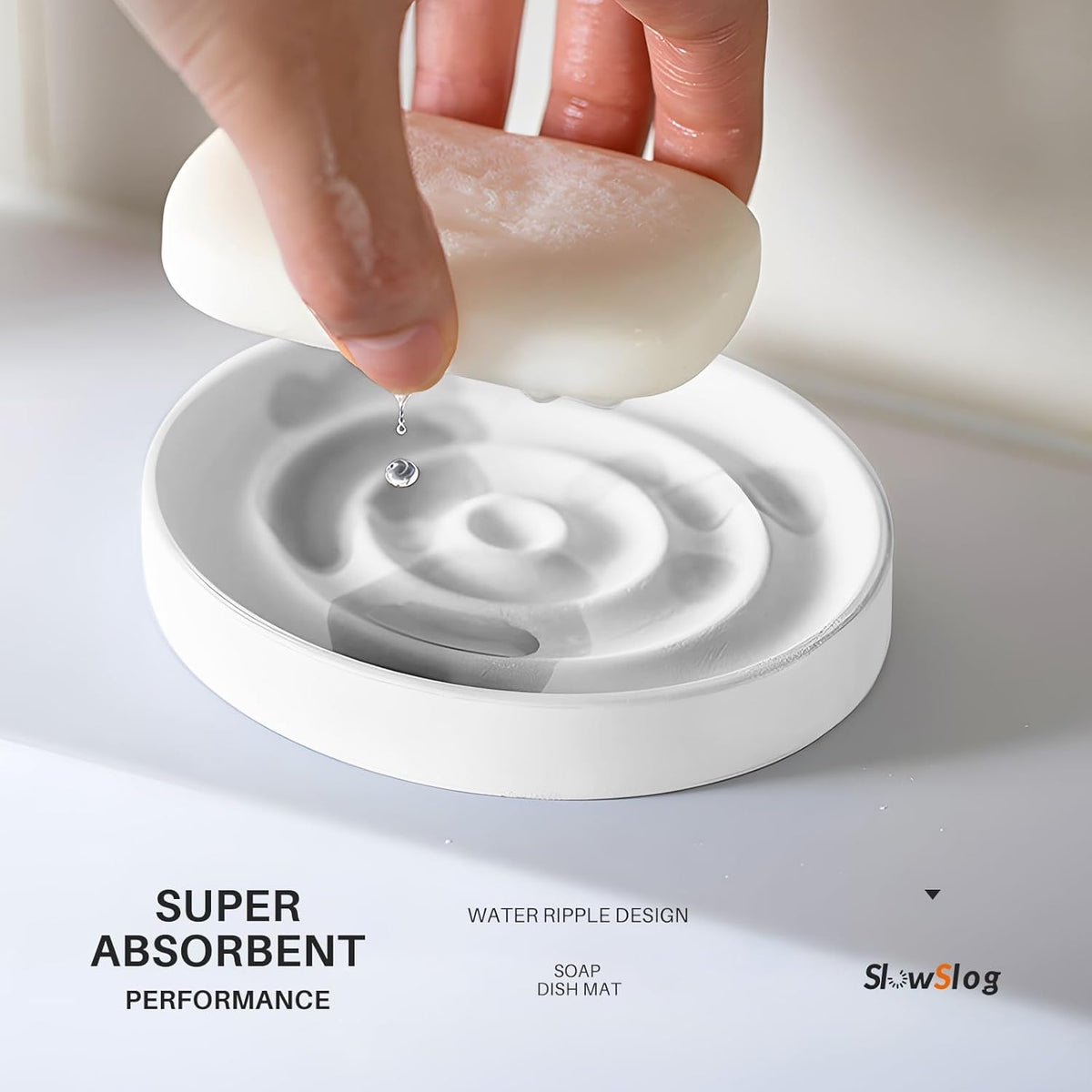 Diatomite Soap Dish Holder, Stone Bath Dish, Quick Dry Stone Bar Holder, Fast Drying Soap Saver, Diatomaceous Earth Tray for Hand Soap, Sponge Organizer, White