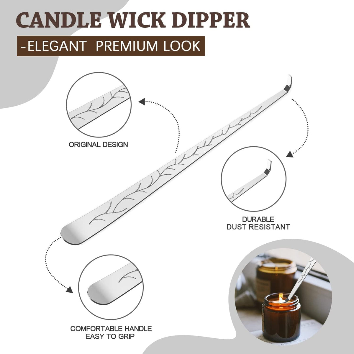 5 in 1 Candle Accessory Set,Candle Wick Trimmer Cutter,Candle Wick Dipper,Candle Wick Snuffer,Rechargeable Candle Lighter,Tweezers,Stainless Steel Candle Care Kit Home Gift for Aromatherapy(Silver)