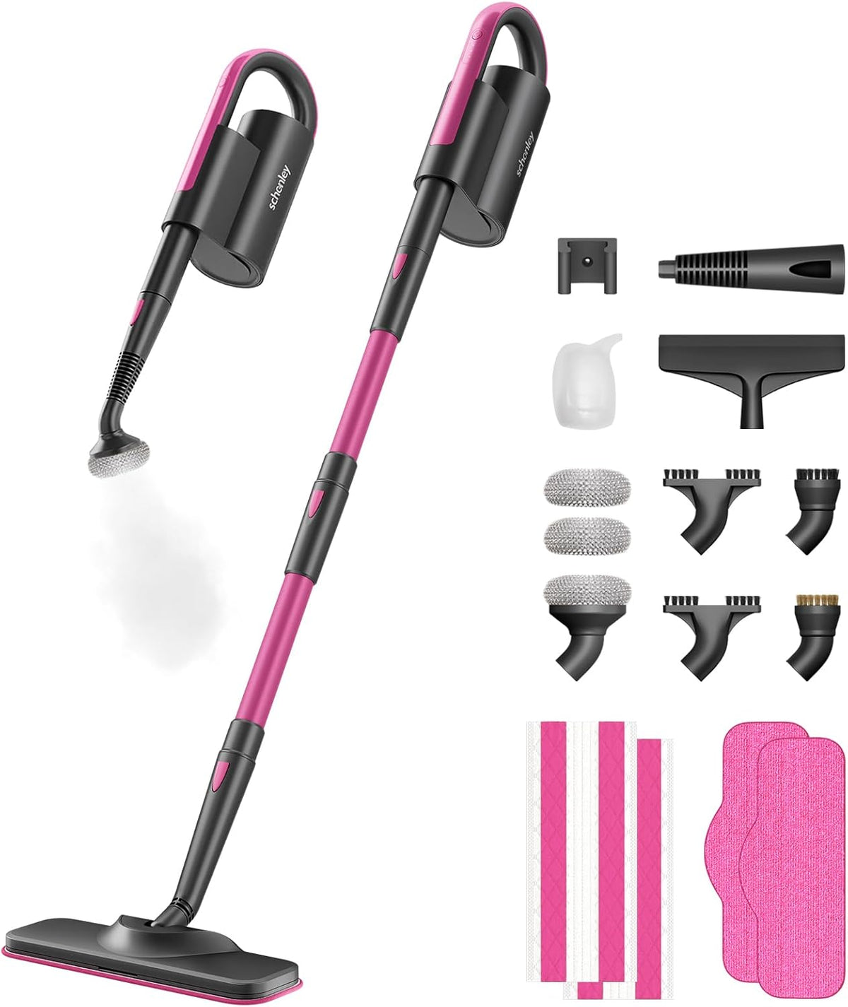 Schenley 19-in-1 Steam Mop Dual-Rod Design with Detachable Handheld Steamer for Walls, Grouts, Hard Floors, Tiles, includes Multi-purpose Accessories and Washable Microfiber Pads
