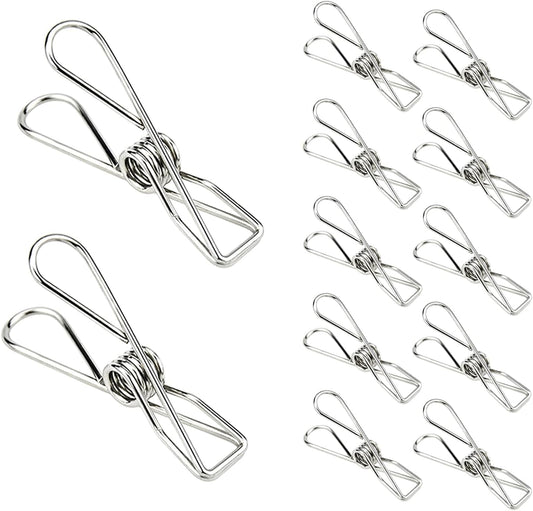 Laundry Clothes Pins Clips 50 Pack, Stainless Steel Heavy Duty Laundry Peg Metal Clip Clothespins for Hanging, Outdoor Clothesline, Snack Bags, Towel, Pictures, Office
