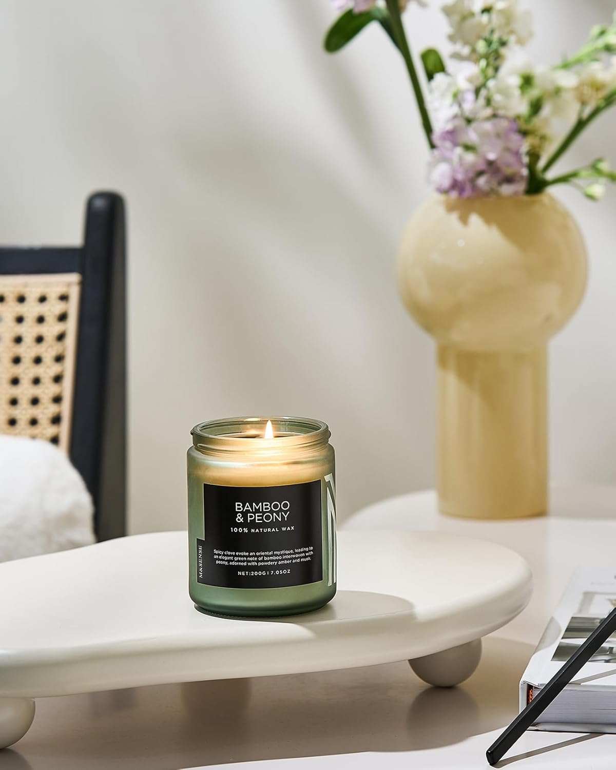 M&SENSE Bamboo Peony Spring Jar Candles for Home Scented Natural Organic Soy Candle Gifts for Women, 7.05oz 50 Hour Hours Burn Fresh Smelling Aromatherapy Gifts for Stress Relief