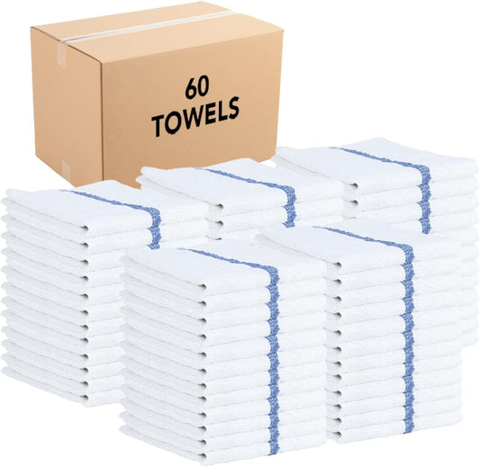 Arkwright Qwick Wick Bar Mop Towels Bulk - (Case of 60) 100% Cotton Quick Dry Dishcloths, Super Absorbent Multipurpose Cleaning Rags for Restaurants, Kitchen, Bathroom, Hotel, 16 x 19 in, Blue Stripe