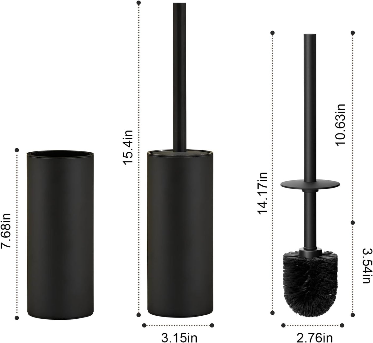 304 Stainless Steel Toilet Bowl Brush and Holder Set, Circular Floor Toilet Brush Holder, Long Handle, Bathroom Heavy-Duty Cleaner, High-End Cylinder Wall (Black) YIGUANXIN