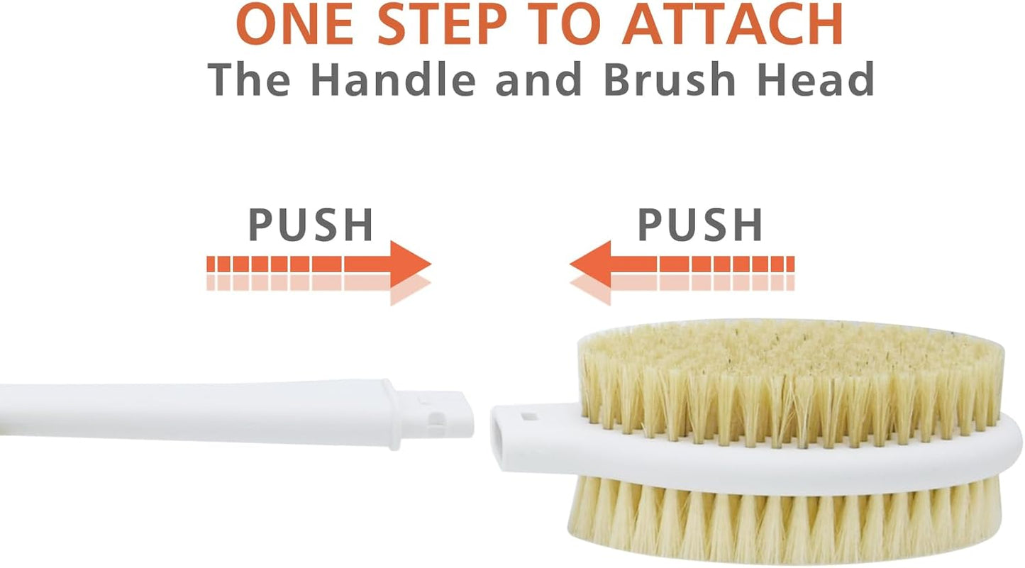 Shower Brush with Soft and Stiff Bristles,18.5" Long Handle Dual-Sided Back Scrubber Bath Brush Body Exfoliator for Wet or Dry Brushing (Long Handle)