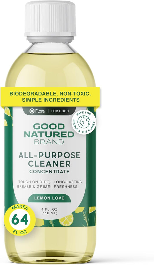 Good Natured Brand All-Purpose Cleaner Concentrate | Multi-Surface Cleaner | Natural Lemon Essential Oil | Multipurpose Cleaner Concentrate All Surfaces | Lemon Love | 4oz makes 64oz
