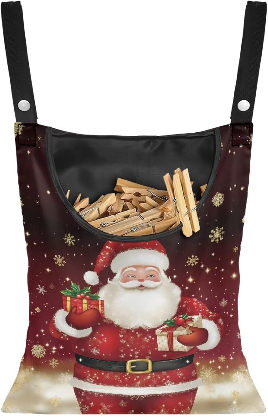 Christmas Santa Claus 2025 Waterproof Clothespin Pouch - Space-Saving Hanging Hook Bag for Holiday Laundry & Garage Storage