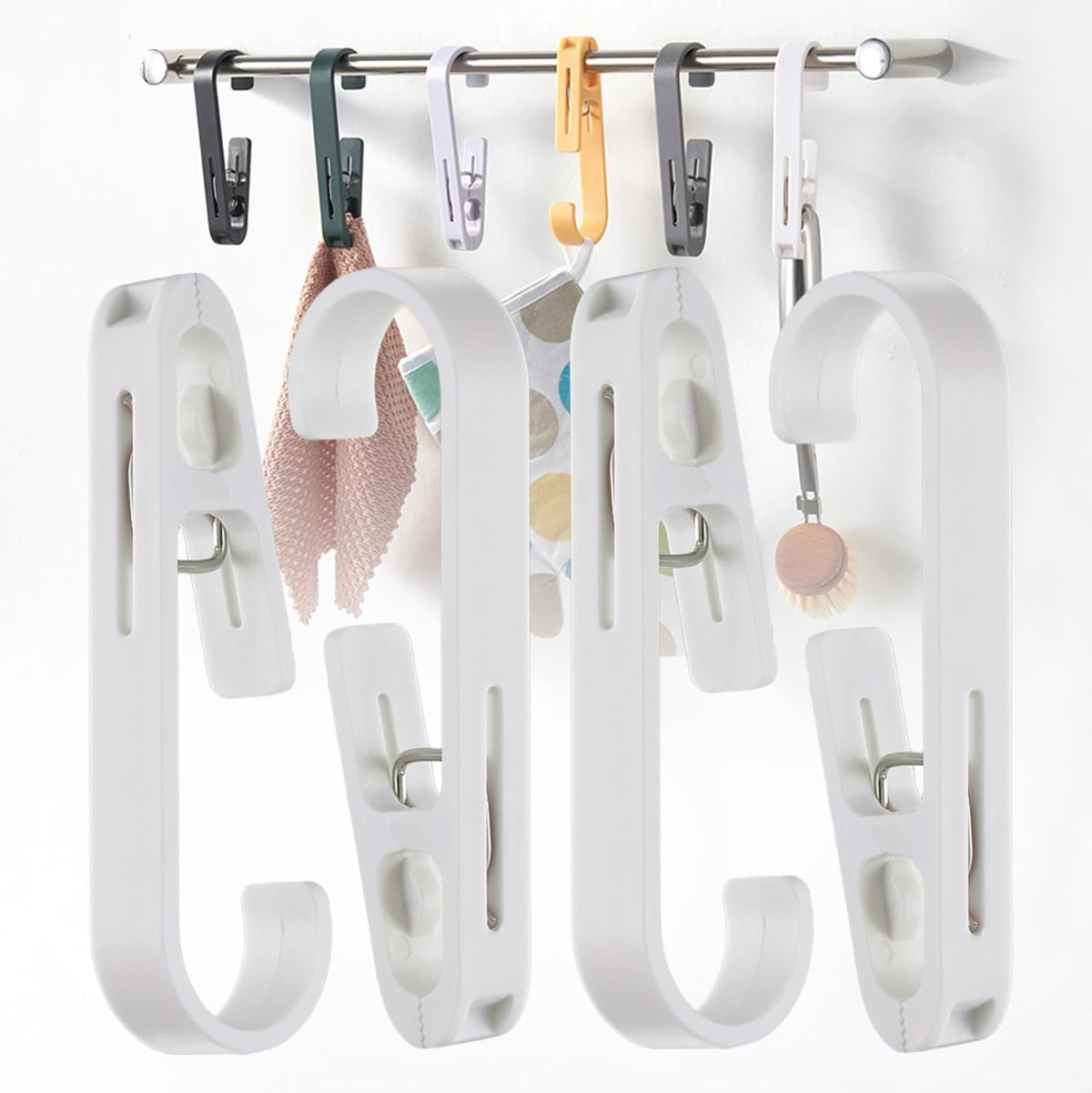 iBetterLife Laundry Hooks Hanging Clips - 4Pcs Heavy Duty Outdoor Clothes Pins, Closet Organizer Single Clip Hangers Clamps Socks Boot Bras Underwear Kids Towels for Bathroom Wardrobe Kitchen Office
