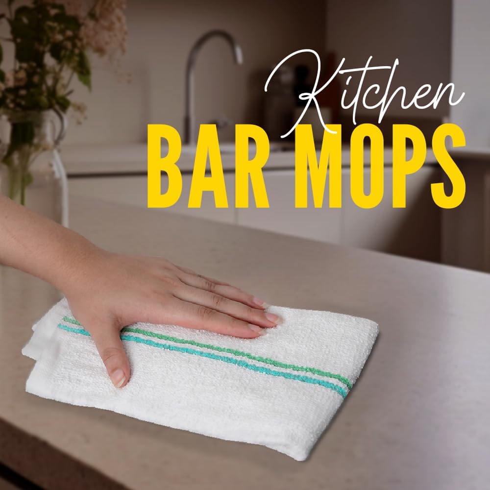 Avalon Towels Terry Bar Mop Towels (Value Pack of 12) Size 16"x19" – Absorbent and Durable, Multipurpose Cleaning Rags, Cotton Cleaning Cloths, Terry Cloth Rags, Reusable Shop Rag