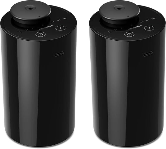 Waterless Diffuser for Essential Oil, Battery Operated Nebulizer, 0.7 Fl.Oz./ 20mL Capacity, Mini Scent Air Machine, 3 Countdown Timers & 3 Mist Levels for Home, Room, Car, Office - AN6 Black 2 Pack