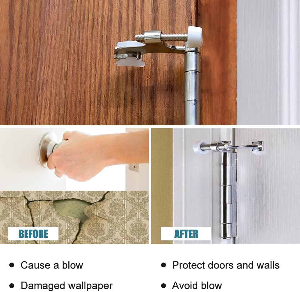 48 Pack Hinge Pin Brushed Nickel Door Stopper, Adjustable Heavy Duty Hinge Pin Door Stop with Rubber Bumper Tips