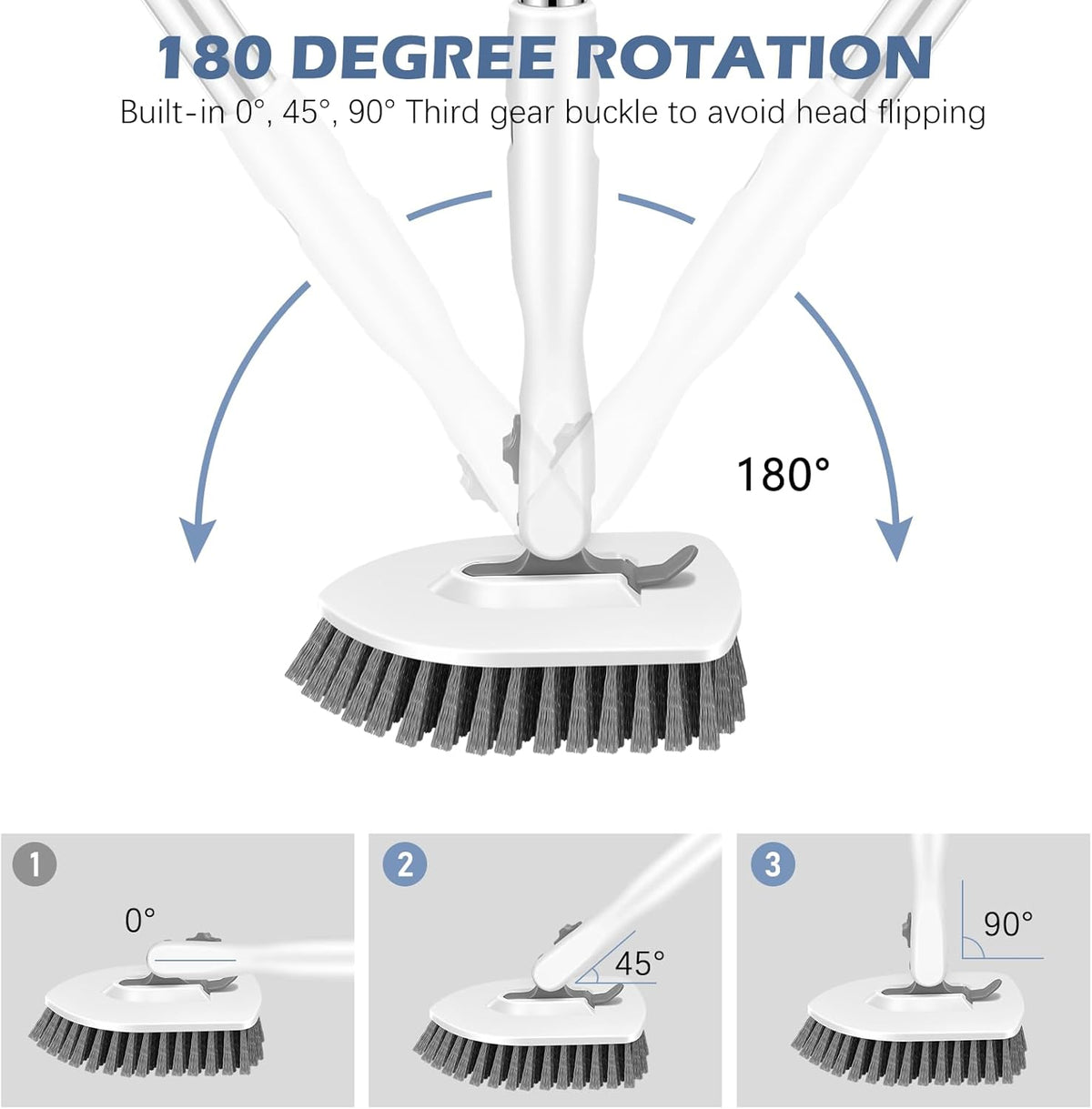 SetSail Floor Scrub Brush, 3-in-1 Tile Tub Floor Scrubber with 52-inch Adjustable Long Handle Shower Cleaner Brush and 3 Detachable Replacement Brush Heads for Cleaning Bathroom Tub Tile, White