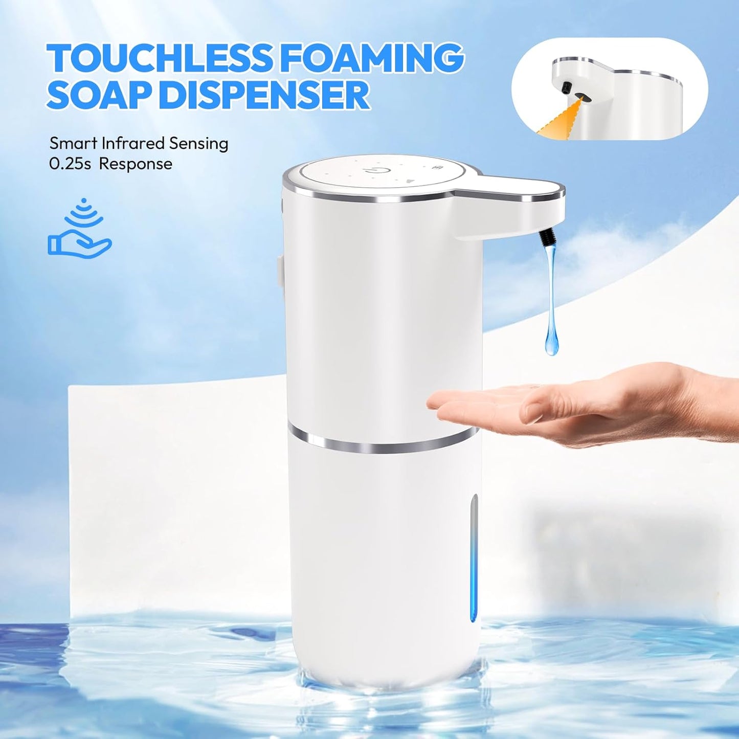 2 Pack Automatic Soap Dispenser Touchless,Liquid Hand Soap Dispenser 12.8oz USB 4levels Adjustable Dispenser Electric Wall Mounted Smart for Bathroom and Kitchen Dish Soap，Easy for Toddlers(White)