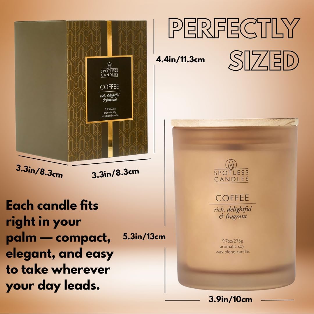 Coffee Candle - 9.7oz Frosted Jar Candles with Wooden Wick in Gift Box & Branded Shipper- Coffee Scented Candle