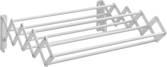 SONGMICS Clothes Drying Rack, Wall-Mounted Drying Rack Clothing, Small Accordion Laundry Rack, 9 Staggered Hanging Rods, Expandable and Retractable, Cloud White ULLR802W01
