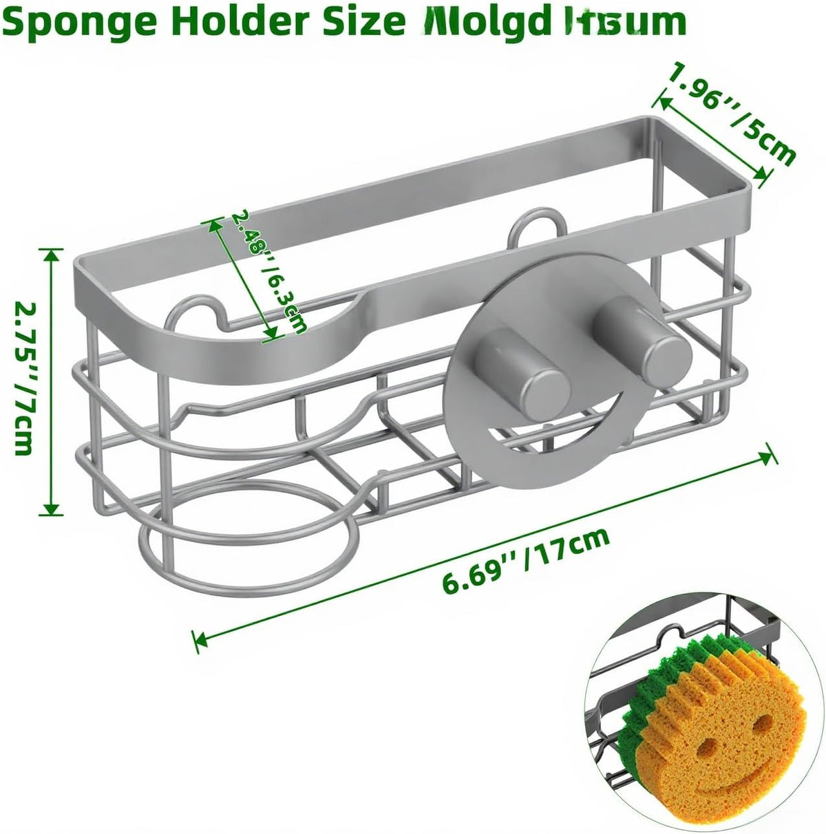 Cisily Grey Smiley Sponge Holder for Kitchen Sink Caddy, Stainless Steel Brush Holder Dish Cloth Hanger, Suction Cup Sink Organizer Scrubber