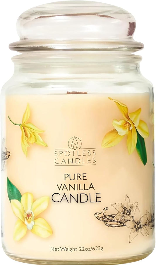Vanilla Candle 22oz 16" x 9" Reusable Jar Candle 130 Hours Long Burn Time with Wooden Wick in Presentation Gift Box & Protective Shipper Spotless Leopard