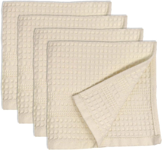 GILDEN TREE Waffle Towels Wash Cloths for Showering, Exfoliating Washcloth Face Towels, Quick Dry Towel Cotton Washcloths Set of 4, Classic Style (Cream)