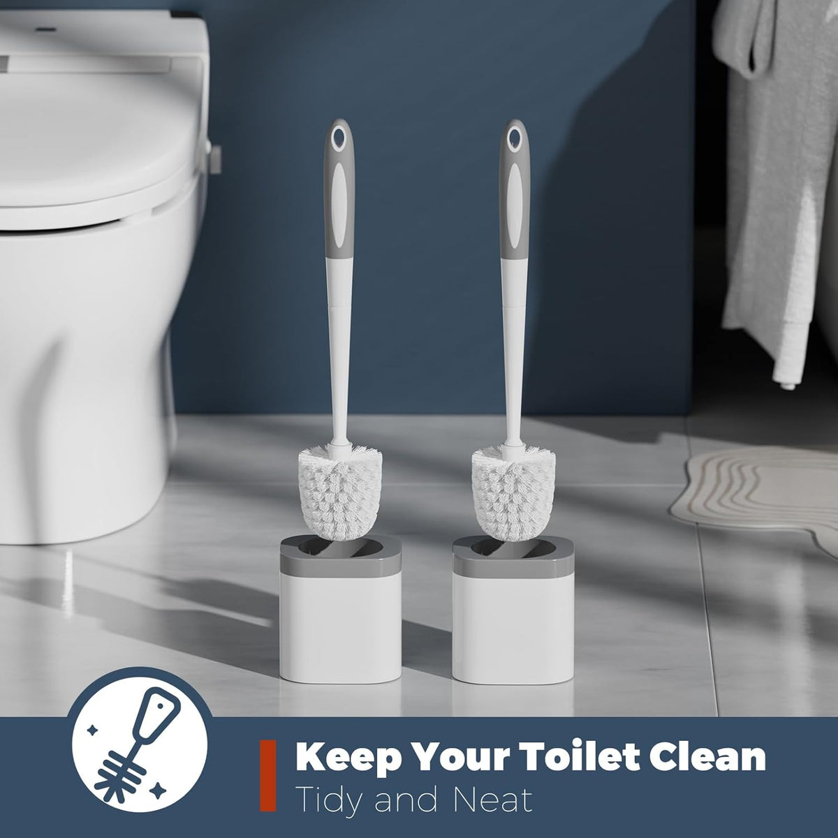 Toilet Brush, 2 Pack Toilet Brush and Holder Set Bathroom Accessories, Toilet Bowl Brush and Holder for Bathroom, White