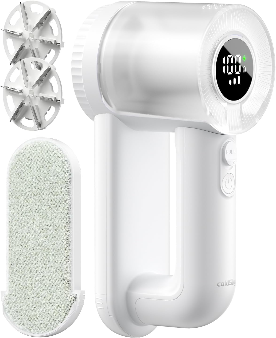 coldSky Electric Fabric Shaver & Lint Remover, Rechargeable Portable 3-Speed LED Digital Display Sweater Defuzzer for Clothes, Sofa, Bedding - Removes Lint, Hairball, Fuzz - White