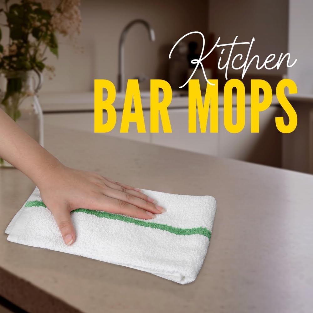 Avalon Towels Terry Bar Mop Towels (Value Pack of 12) Size 16"x19" – Absorbent and Durable, Multipurpose Cleaning Rags, Cotton Cleaning Cloths, Terry Cloth Rags, Reusable Shop Rag