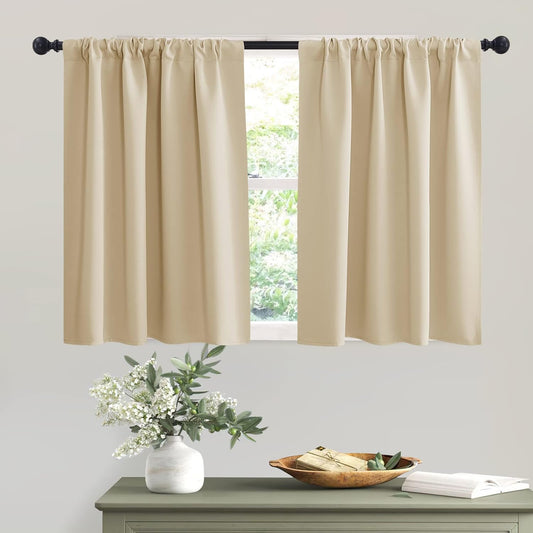 RYB HOME Thermal Insulated Curtains Blackout Small Window Drapes Light Block Privacy for Bathroom Kitchen Laundry RV Curtains, 42 inch Wide by 36 in Long, Biscotti Beige, 2 Pcs