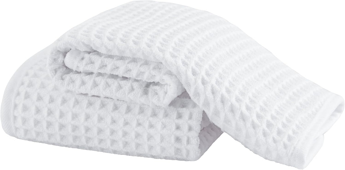 Microfiber Waffle Face Towels, 2 Pieces, Soft, Absorbent, Fast Drying, Lint Free (White)